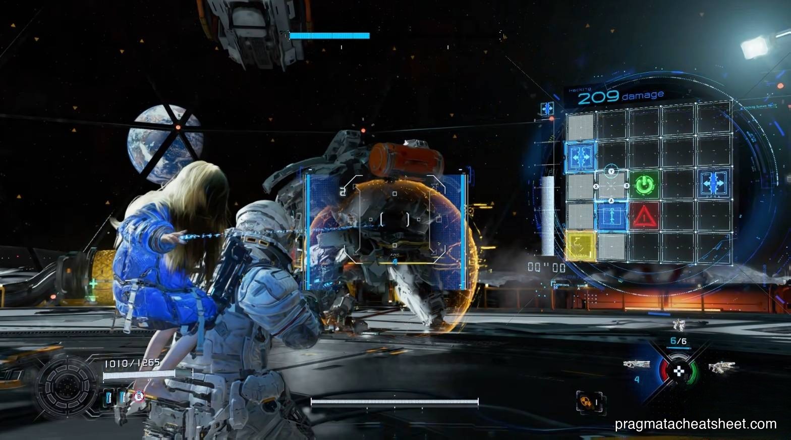 Blue and yellow node chaining on the hack panel — extend time, lower defense