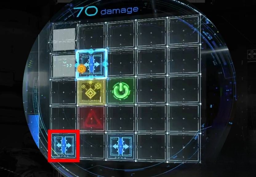 Blue damage nodes chained before the green goal